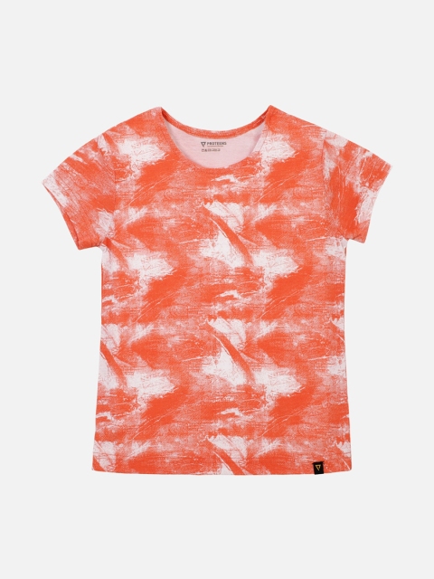 

PROTEENS Girls Orange Printed Round Neck T-shirt