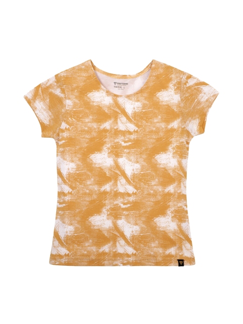 

PROTEENS Girls Mustard Yellow & White Printed Round Neck T-shirt