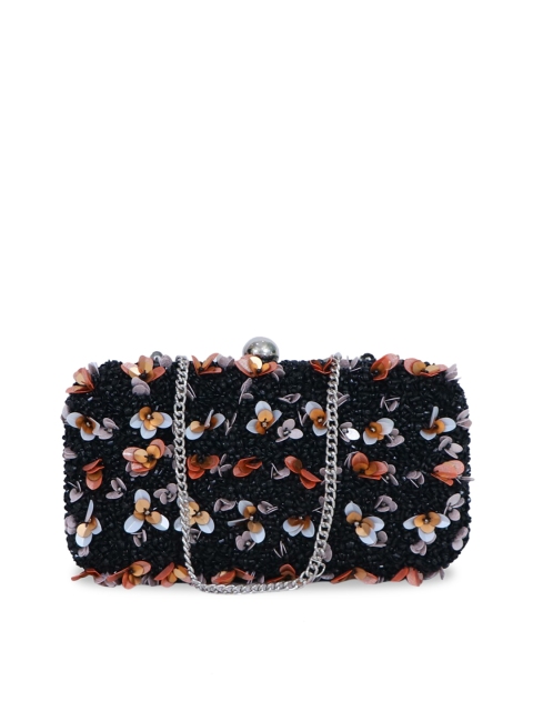

Diwaah Black & Bronze-Toned Embellished Clutch