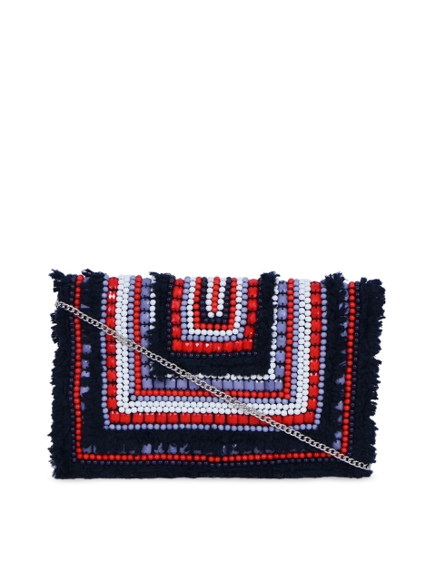 

Diwaah Navy Blue & Red Embroidered Clutch