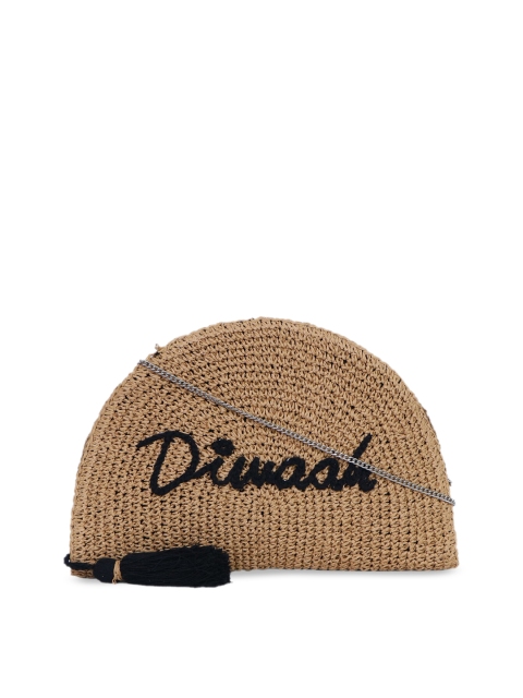 

Diwaah Beige Brand Logo Print Half Moon Clutch