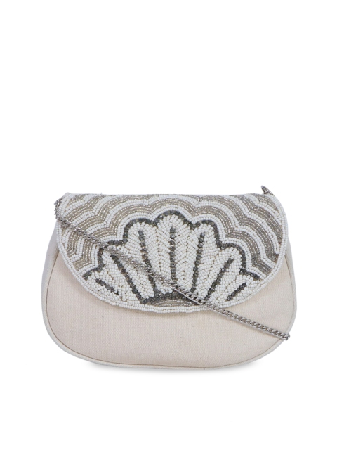 

Diwaah Off-White & Grey Embellished Envelope Clutch