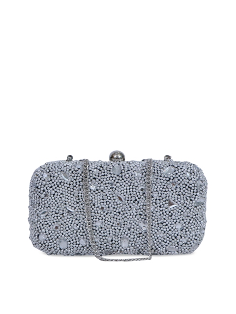 

Diwaah Silver-Toned Embellished Box Clutch