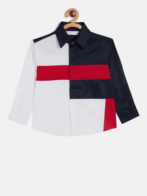 

KIDKLO Boys White & Navy Blue Regular Fit Colourblocked Casual Shirt