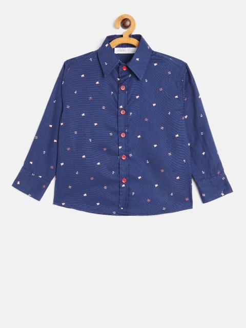 

KIDKLO Boys Blue Regular Fit Printed Casual Shirt