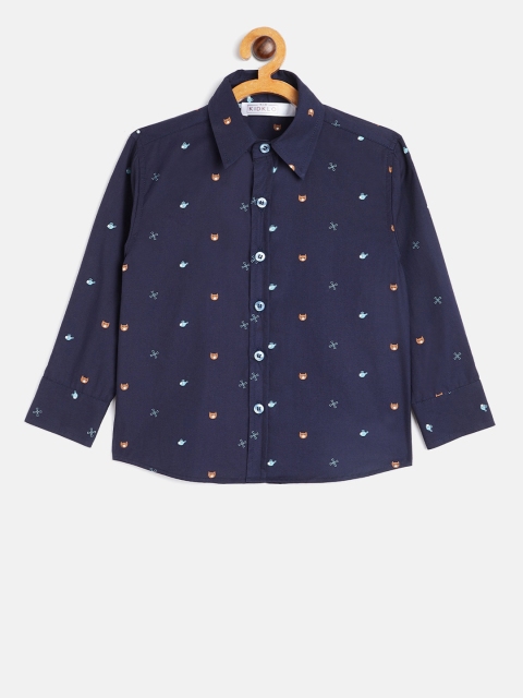 

KIDKLO Boys Navy Blue Regular Fit Printed Casual Shirt