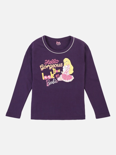

PROTEENS Girls Purple Barbie Printed Round Neck T-shirt