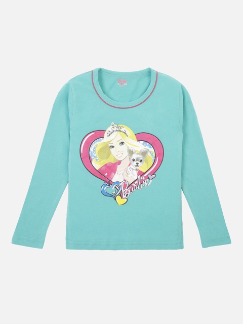 

PROTEENS Girls Sea Green Barbie Print Round Neck T-shirt