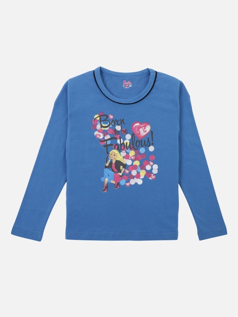 

PROTEENS Girls Blue Barbie Print Round Neck T-shirt