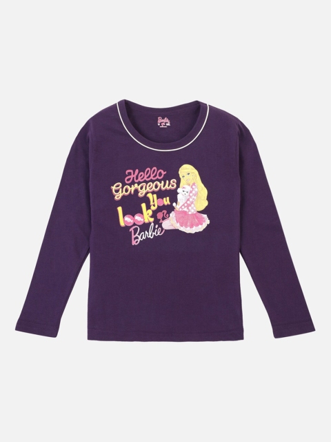 

PROTEENS Girls Purple Barbie Printed Round Neck T-shirt