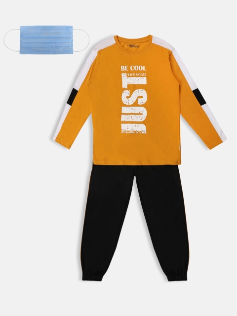 

Lil Tomatoes Boys Mustard Yellow Black Printed Clothing Set