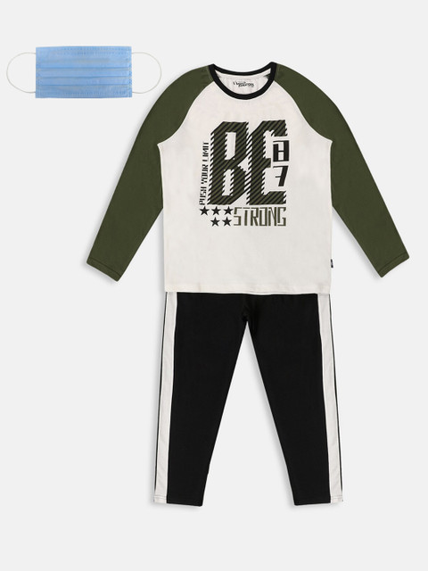 

Lil Tomatoes Boys Off-White & Black Printed Night suit