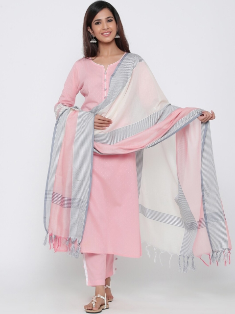 

Jaipur Kurti Women Pink & White Embroidered Kurta with Trousers & Dupatta
