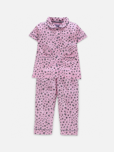

Nite Flite Girls Pink & Navy Blue Printed Night suit