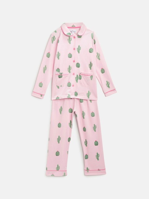 

Nite Flite Girls Pink & Green Printed Night suit