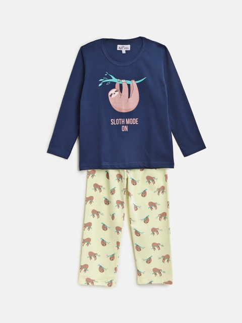 

Nite Flite Boys Navy Blue & Yellow Printed Night Suit