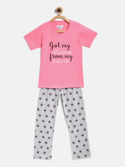 Nite Flite Girls Pink & Grey Printed Night suit - buy at the price of ...