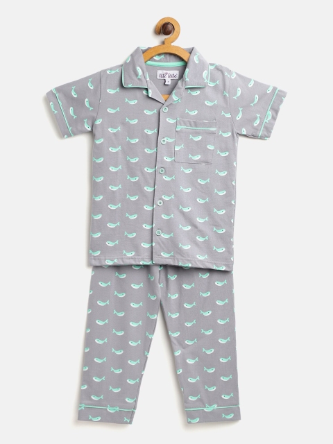 

Nite Flite Boys Grey & Sea Green Printed Night Suit