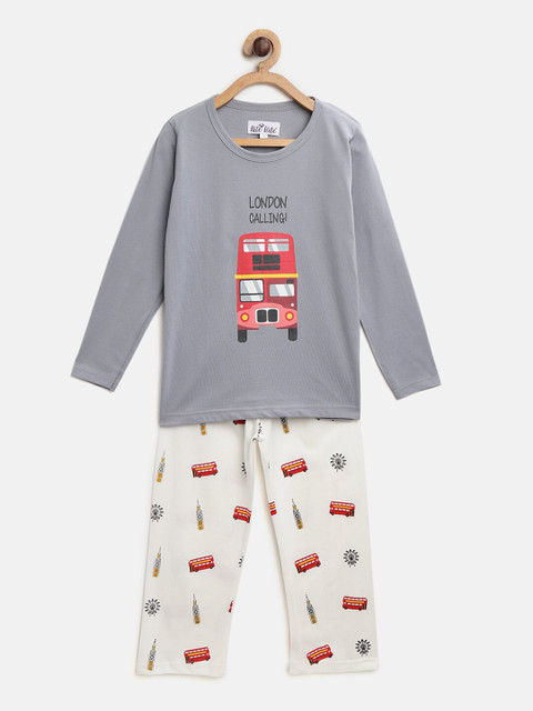 

Nite Flite Boys Grey & Off-White Printed Night suit