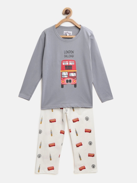 

Nite Flite Boys Grey & White Printed Night Suit