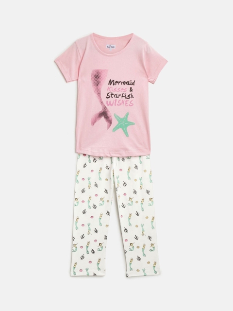 

Nite Flite Girls Pink & White Printed Night Suit