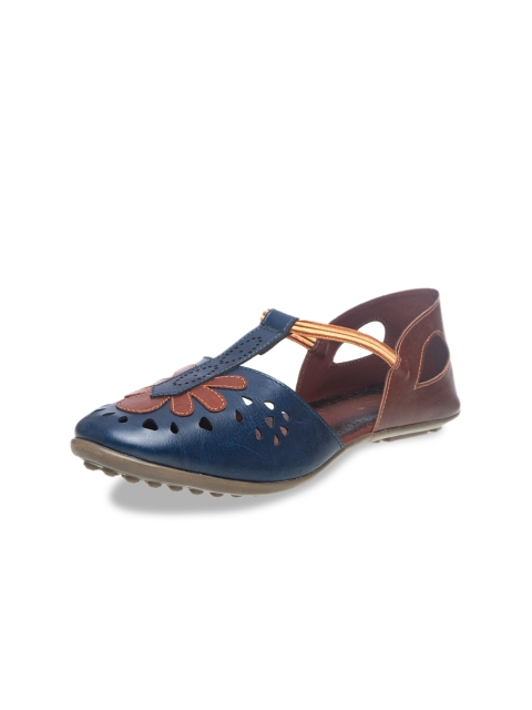 

Khadims Women Navy Blue & Brown Ballerinas with Laser Cuts