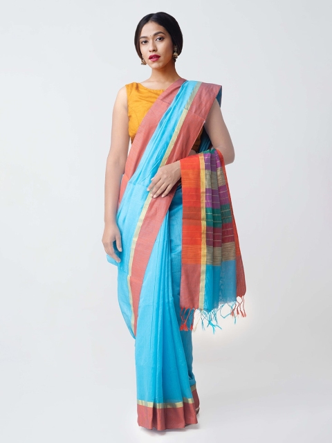 

Unnati Silks Blue Silk Cotton Woven Design Chanderi Saree