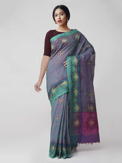 

Unnati Silks Pink & Green Pure Cotton Woven Design Mangalagiri Saree