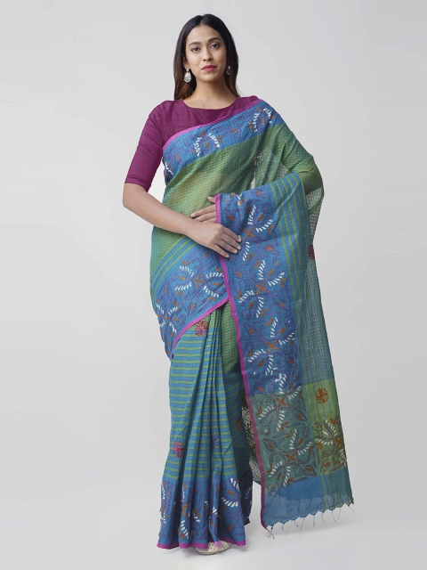 

Unnati Silks Green & Blue Pure Cotton Woven Design Mangalagiri Saree