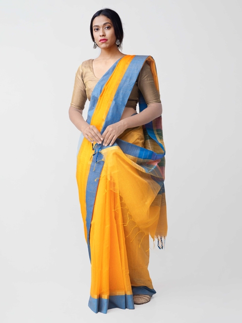 

Unnati Silks Yellow Silk Cotton Solid Chanderi Saree