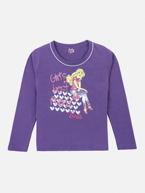 

PROTEENS Girls Violet & Yellow Barbie Printed Round Neck T-shirt
