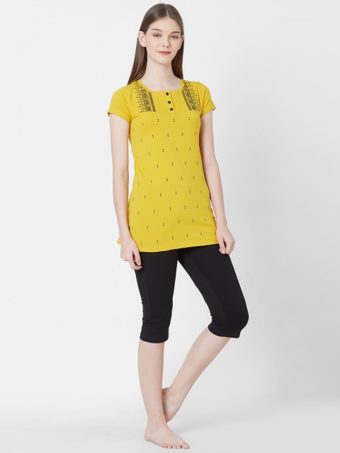 

Sweet Dreams Women Yellow & Black Printed Night Suit