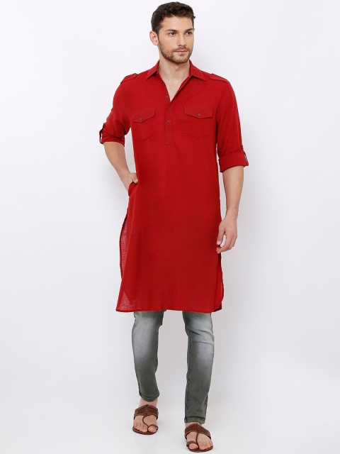 

SALWAR STUDIO Men Maroon Solid Pathani Handloom Kurta