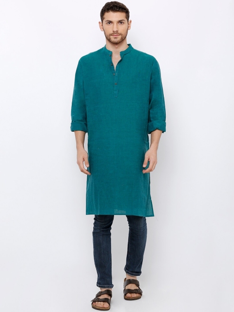 

SALWAR STUDIO Men Teal Green Solid Straight Handloom Kurta
