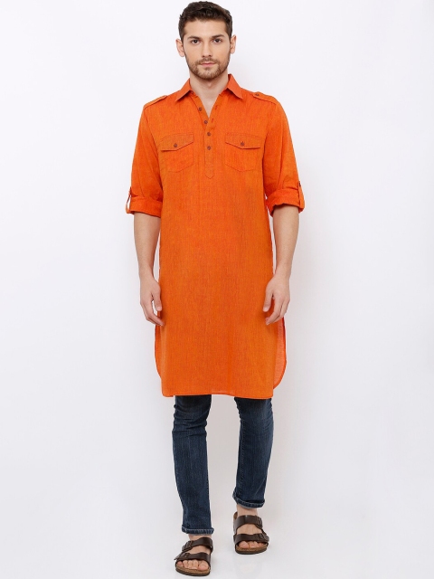 

SALWAR STUDIO Men Orange Solid Pathani Handloom Kurta