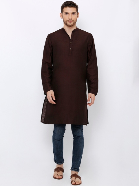 

SALWAR STUDIO Men Brown Solid Straight Handloom Kurta