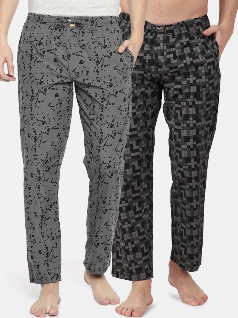 

Urban Dog Men Charcoal Grey & Black Pack of 2 Printed Lounge Pants