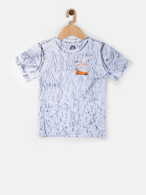 

YK Boys White & Navy Blue Printed Round Neck T-shirt