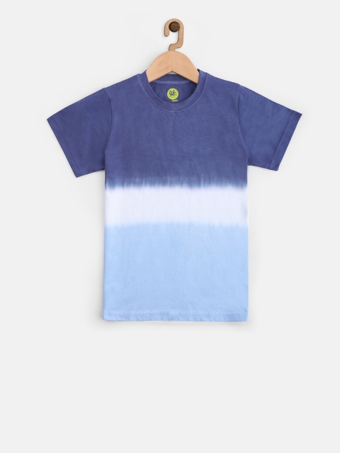 

YK Boys Navy Blue & White Dyed Round Neck T-shirt