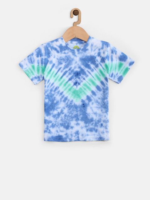 

YK Boys White & Blue Dyed Round Neck T-shirt
