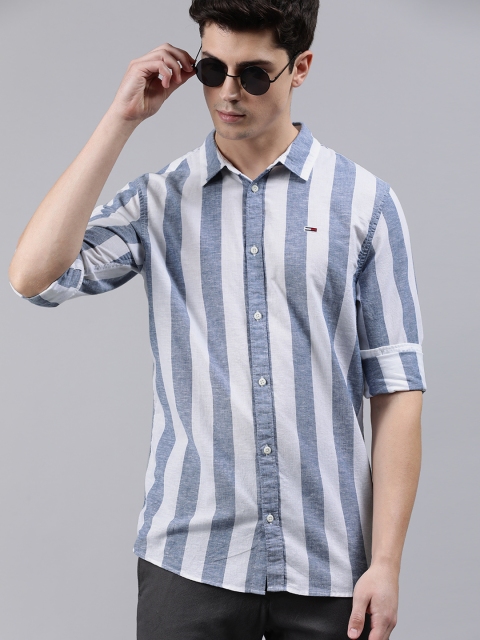 

Tommy Hilfiger Men Blue & White Slim Fit Striped Casual Shirt