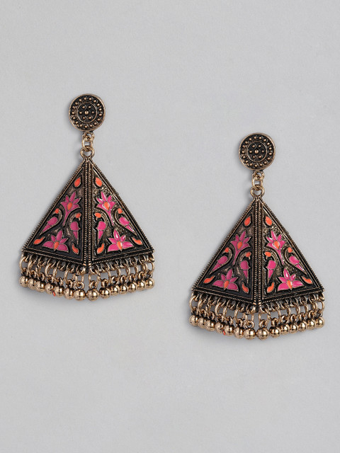 

justpeachy Gold-Plated & Pink Antique Triangular-Shaped Drop Earrings