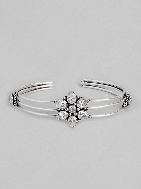 

justpeachy Silver-Plated Oxidised Bangle-Style Bracelet