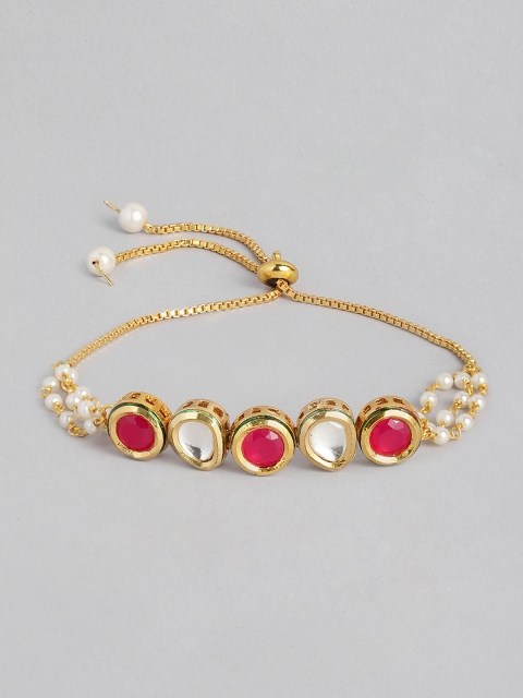 

justpeachy Gold-Plated & Red Kundan Adjustable Bracelet