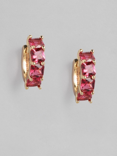 

justpeachy Pink & Gold-Toned Cubic Zirconia Circular Hoop Earrings