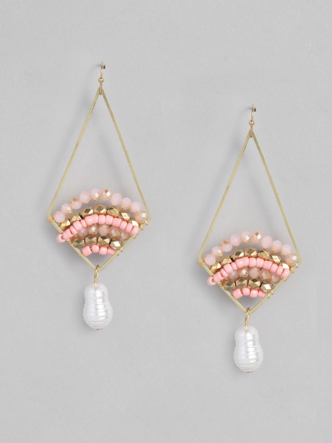 

justpeachy Gold-Plated & Pink Contemporary Beaded Drop Earrings