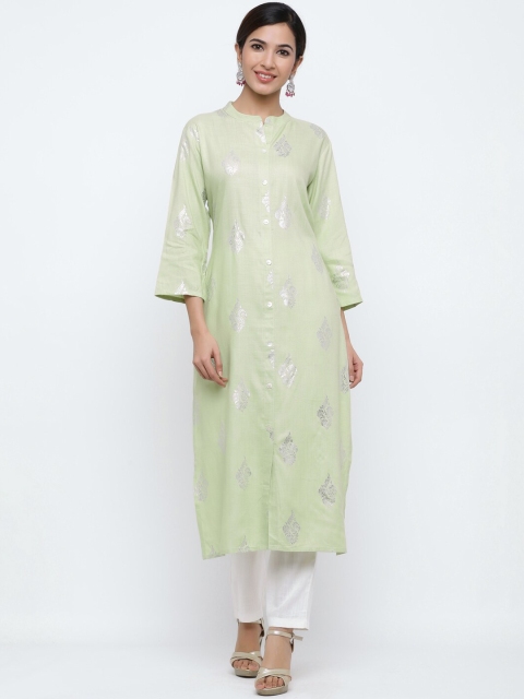 

Palakh Women Green Foil Floral Printed Kurta with Palazzos