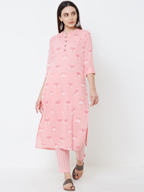 

FASHOR Women Pink Floral Printed Kurta with Trousers