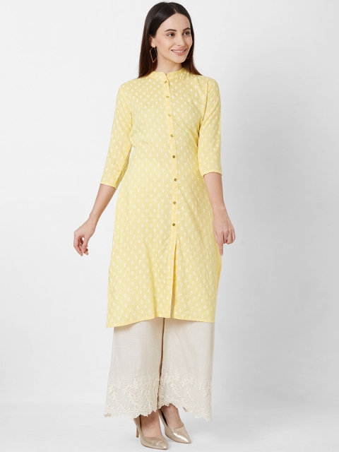 

FASHOR Women Yellow Printed Straight Kurta