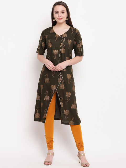 

Vastrachowk Women Olive Brown Printed A-Line Kurta